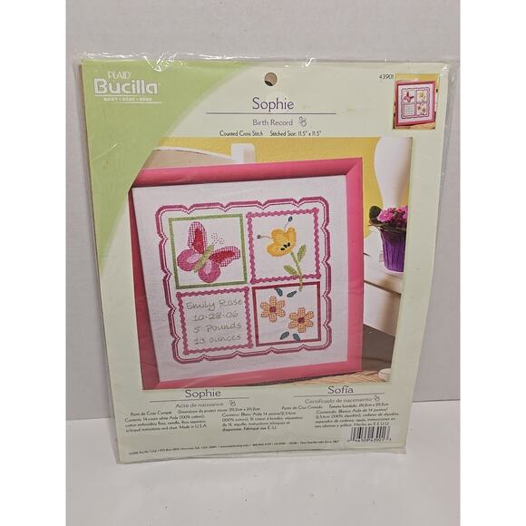 Bucilla Sophie Birth Record Counted Cross Stitch Kit 11.5”x11.5 2006 Vintage - Picture 1 of 5